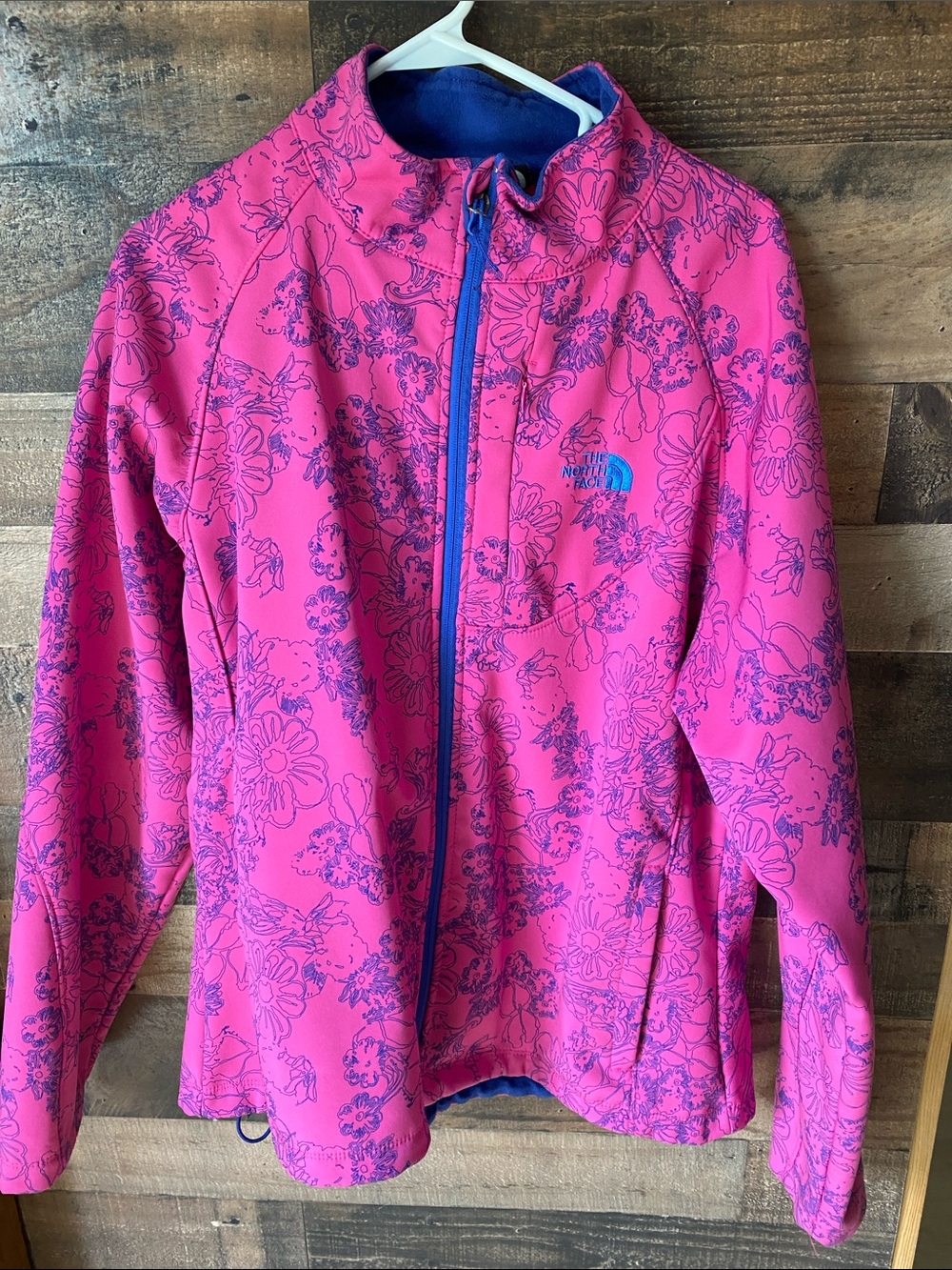 The North Face Pink Floral Zip-Up Fleece with Blue Trim